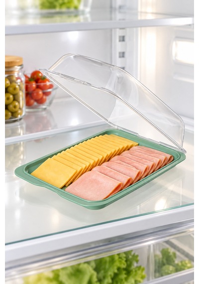 Gıda Saklama Kabı &şeffaf Kapaklı Derin Şarküteri Saklama Kabı, Buzdolabı Kahvaltılık Peynir Salam Kabı, 63 X 250 X 170 Mm Bpa Free Yeşil - 934760994 Yeşil