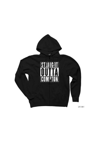 Nwa Straight Outta Compton Siyah Fermuarlı Kapşonlu Sweatshirt