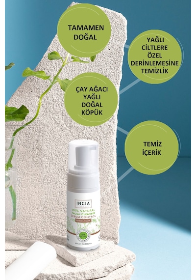 INCIA %100 Doğal İpeksi Yüz Temizleme Köpüğü Makyaj Akne Siyah Nokta Sivilce Yağlı Ciltler Vegan 125 ML