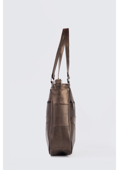 Westbag Hakiki Deri Kol Omuz Askılı Çapraz Postacı Çok Gözlü Çanta Bronz