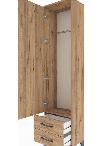 Arges Dolap Tek Raflı 2 Çekmeceli Tek Askılı 44x30x182 Çam-çam Çam