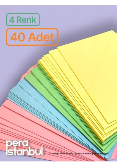 4 Renk 40 Adet 13x18 Renkli Mektup Davetiye Organizasyon Zarfı
