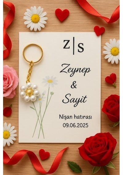 Kişisel Yazı 15 Adet Papatya Anahtarlık - Kına Hediyesi - Nişan Hediyesi - Nikah Hediyesi