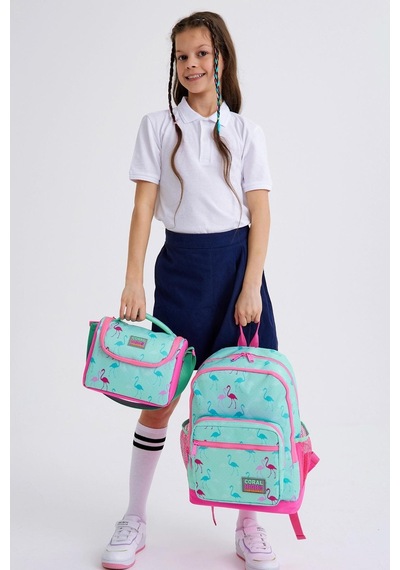 Coral High Kids Su Yeşili Neon Pembe Flamingo Desenli 3 Lü Okul Çanta Seti Set0123111
