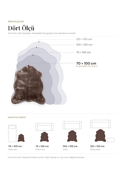 Merplush Peluş Post Halı 70x100 Cm Süet Taban Yumuşak Kürk Görünümlü Yatak Odası Halısı Mouss Kahve
