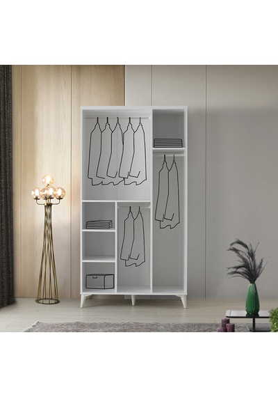GuneyStore Paris 3 Kapaklı Komple MDF Beyaz Gardırop