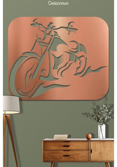 Motosiklet Metal Duvar Tablosu - Metal Duvar Sanatı - Bronz - 21 X 30 Cm