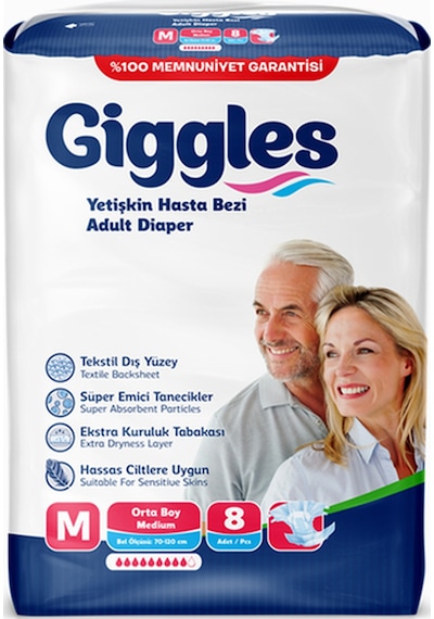 Giggles Yetişkin Bel Bağlamalı Hasta Bezi Medium 8'Li