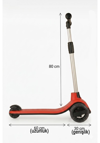 Led Işıklı Silikon 3 Tekerli Katlanabilir Yükseklik Ayarlı 50kg Taşıma Kapasiteli Çocuk Scooter Kırmızı