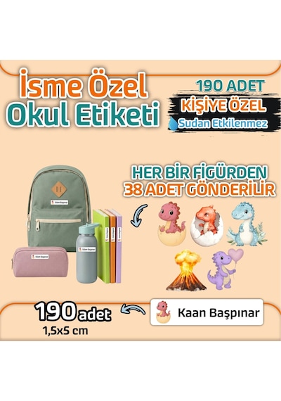 Kapbirhediye Okul Etiketi Isme Özel Kalem Defter Etiketi Dinazorlar 2 Temalı 190 Adet Çok Renkli
