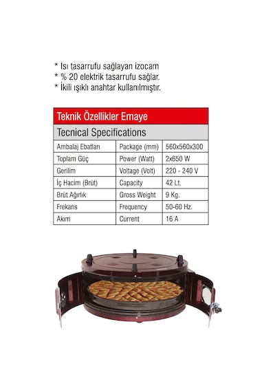 Yıldız Camlı Davul Fırın Büyük Boy Tek Emaye Tepsili Davul Fırın Mürdüm