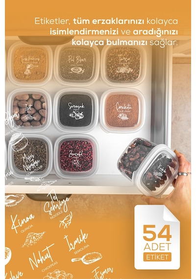 Vienev 12'li Etiketli Hava Geçirmez Erzak Ve Baharat Saklama Kabı Seti 0,25 Lt Beyaz Beyaz