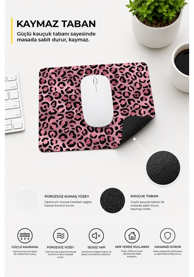 Leopar Desenli Renkli Ergonomik Mouse Pad Kaymaz Taban Ev Ve Ofis Kullanımı Fare Altlığı Mousepad Pembe