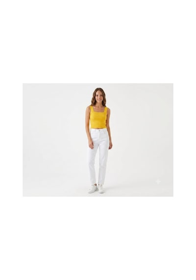 Onno Style Women Kolsuz Askılı Kare Yaka Fitilli Triko Kadın Bluz Hardal