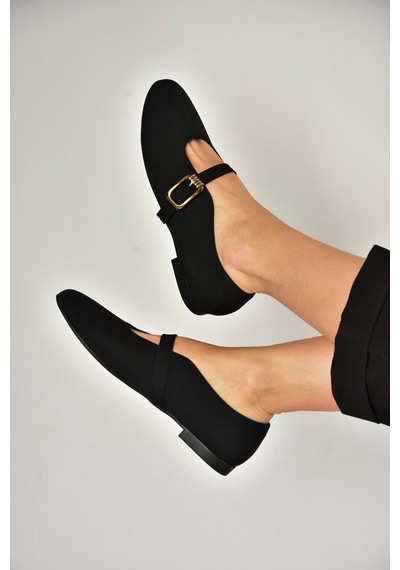 Fox Shoes Y820650204 Siyah Kumaş Toka Detaylı Şık Babet Siyah
