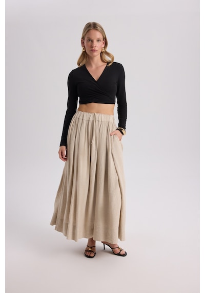 Mai Collection Mai Studios Co. Gabbiano Bağcıklı Pileli Bej Etek Bej