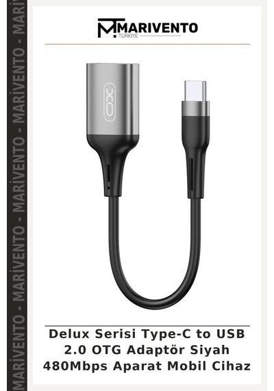 Delux Serisi Type-c To Usb 2.0 Otg Adaptör Siyah 480mbps Aparat Mobil Cihaz