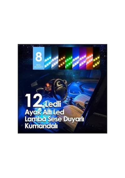 Mega Oto Market Ayak Altı Led 12 Ledli Lamba Sese Duyarlı Led Müziğe Duyarlı Led Açık Gri