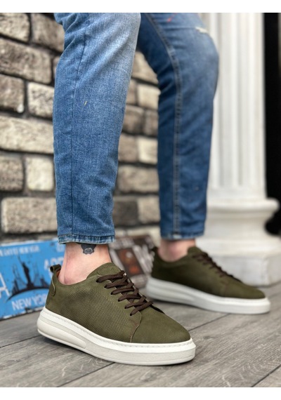 Ba0336 İçi Dışı Hakiki Nubuk Deri Haki Bağcıklı Casual Erkek Ayakkabı Haki