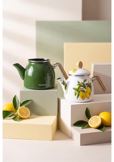 Bambum Unique - Bambu Kulplu Emaye Çaydanlık Takımı Limon
