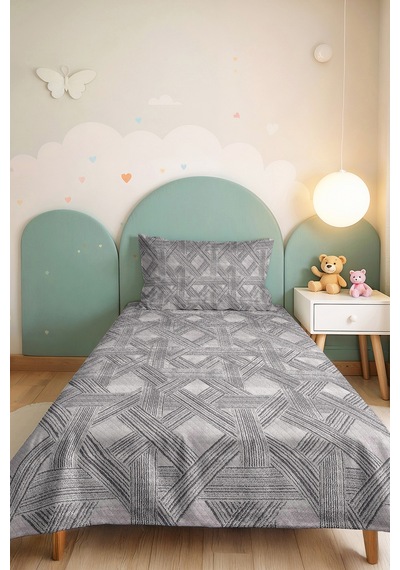 Gri Geometrik Modern Genç Odası Tek Kişilik Pike Takımı-antrasit Minimal Yatak Örtüsü-160x220 Cm Kırçıllı Misk Kuşağı