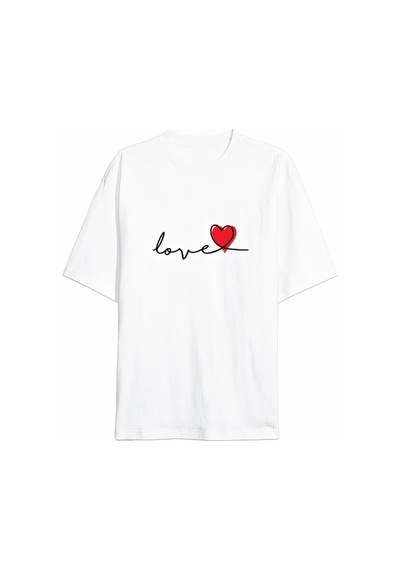 Hazego 14 Şubat Tişört Sevgililer Günü İçin Özel Tasarım Love Baskılı T-shirt - Beyaz