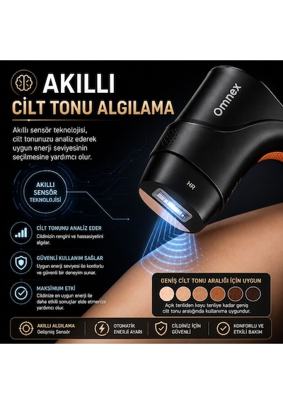 Omnex Eliteglow Buz Başlıklı Akıllı Cilt Sensörlü 10 Kademe Enerji Ipl Lazer Epilasyon Cihazı