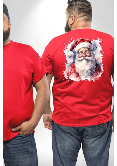 Angemiel Mutlu Noel Baba Yeni Yıl Tasarımı Büyük Beden Kırmızı Tişört Kadın Erkek Ünisex Sırt Baskılı Kırmızı
