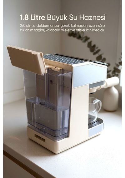Fressi Espresso Latte Cappuccino Kahve Makinesi Otomatik Süt Tanklı 20bar Basınçlı Lavante Krem 4506