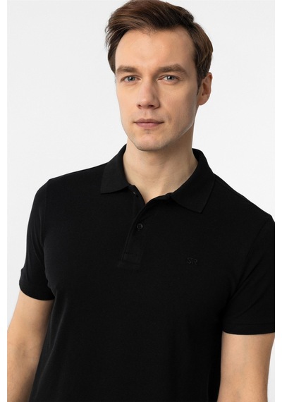 Süvari Siyah Slim Fit Düz Polo Yaka Tişört