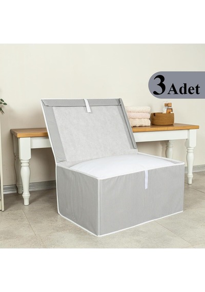 Çok Amaçlı Düzenleyici Kapaklı Sandık Tipi Kutu Hurç Organizer 3 Lü Set Gri, Maxi 50 X 40 X 30 Diğer