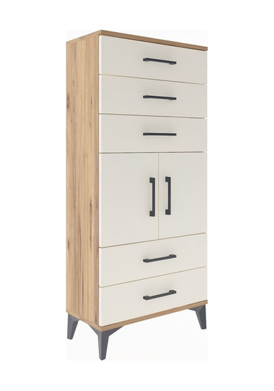 Arges Dolap Tek Raflı 5 Çekmeceli 2 Kapaklı 60x30x134 Çam-aytaşı Çam