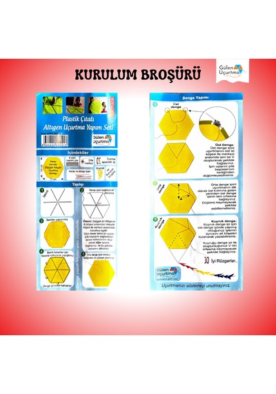 Uçurtma Yapım Seti / Naylon Altıgen / Plastik Çıtalı / Kırmızı