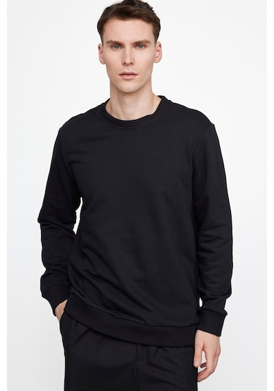 Tudors Unisex Relax Fit Rahat Kesim Pamuklu Yumuşak Dokulu İçi Polarlı Basic Siyah Bisiklet Yaka Sweatshirt-23342-siyah Siyah
