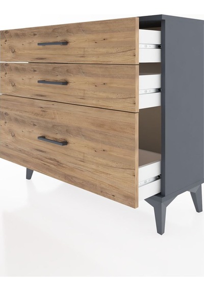 Arges Şifonyer 3 Çekmeceli 88x30x80 Antrasit-çam Antrasit