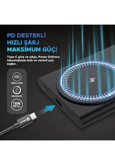 Dexim A16 5000mah Alüminyum Magsafe Pd 18w Giriş - 20w Çıkış Powerbank - Dca0064 Siyah