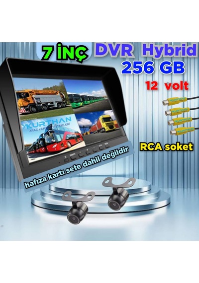 2 Adet Kelebek Kamera Ve 7 İnç Dvr Monitör 12 Volt 256 Gb