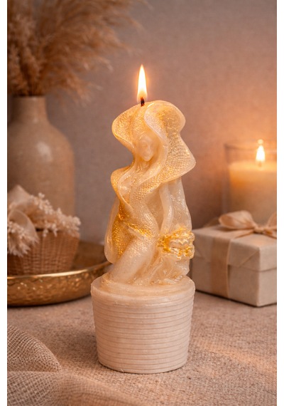 Medusa Candle-el Yapımı Işıltılı Kadın Figürlü Dekoratif Mum Beyaz-sarı