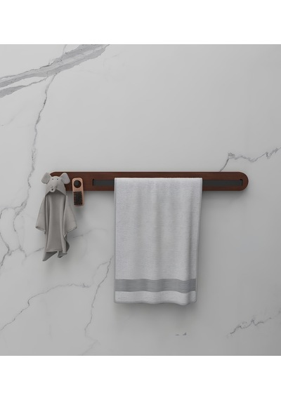 lyla concept Masif Detaylı Metal Havluluk Minimalist Duvar Askısı, Ceviz Masif Siyah