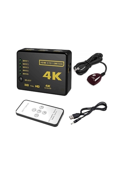 5 Port Hdmi Switch UHD Aktif Çoklayıcı HDMI Çoğaltıcı 4K IR Göz