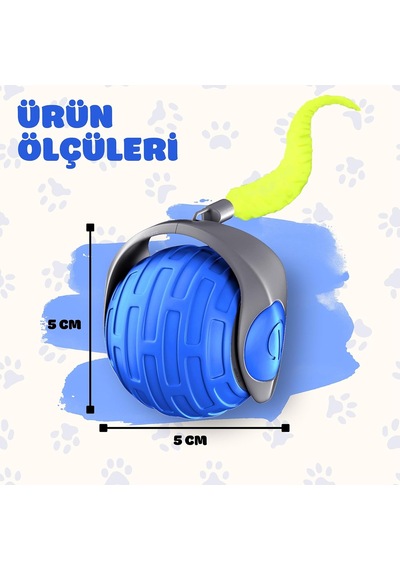 Akıllı Kedi Oyun Topu - Otomatik Yuvarlanan İnteraktif Kedi Oyuncağı - Şarj Edilebilir Evcil Hayvan Oyun Arkadaşı - Farklı Hız Ve Oyun Modları - Led Işıklı - Tüylü Kovalama Kuyruğu Mavi