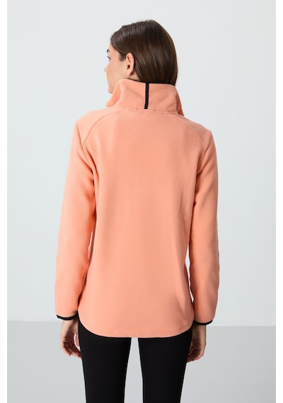 Tommy Life Kavun İçi Dik Yaka Fermuarlı Rahat Form Kadın Polar Sweatshirt - 97173 Kavuniçi