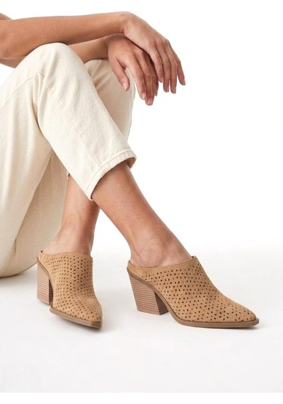 Fox Shoes Y654930702 Vizon Hakiki Deri Süet Western Topuklu Kadın Terlik