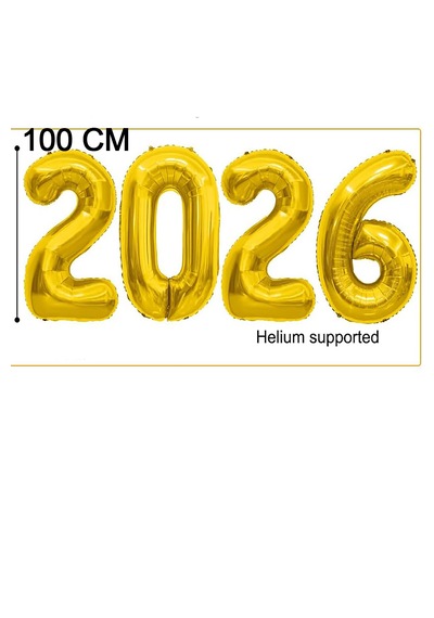 2026 Yılbaşı Balonu 100 Cm Gold Altın Büyük Boy Folyo Rakam Balon