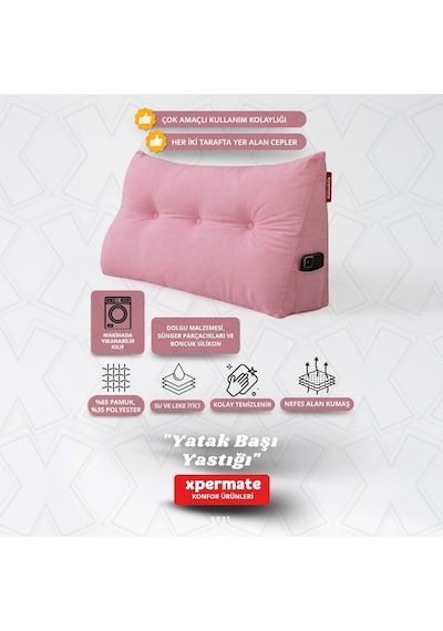 Yatak Başı Yastığı Sırt ve Bel Destek Yastığı 120 CM Yaslanma ve Dinlenme Yastığı Pembe