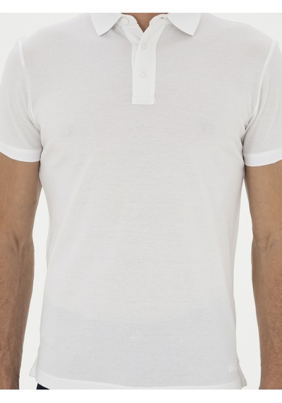 Beyaz Slim Fit Polo Yaka Merserize T-shirt 15841036
