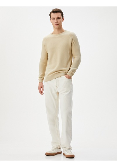 Koton Triko Kazak Basic Bisiklet Yaka Reglan Kol Pamuklu Ekru 4wam70059ht Ekru