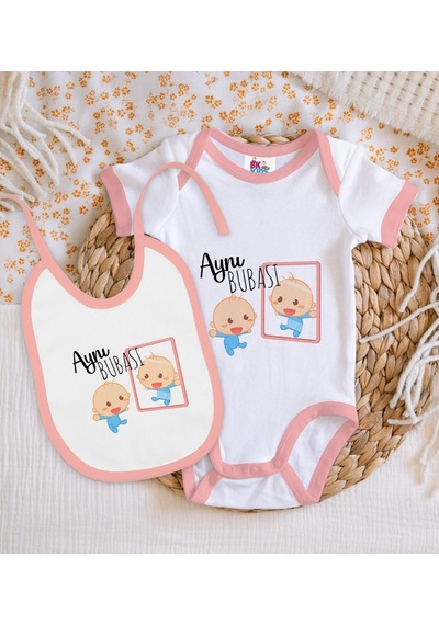 Bk Kids Aynı Bubası Tasarımlı Pembe Bebek Body Zıbın Ve Mama Önlü Çok Renkli