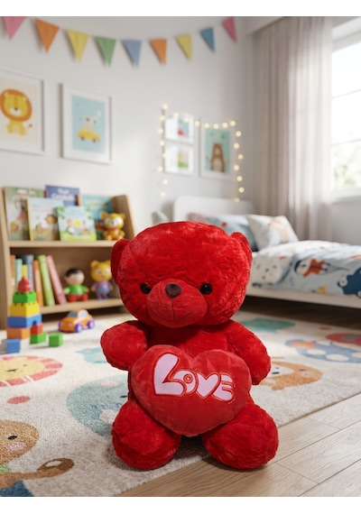 Love Kalpli Ayıcık Peluş 50 Cm Kırmızı