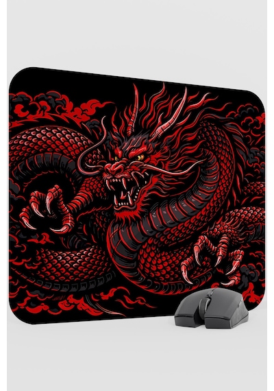 Ejderha Kırmızı V1 48x40 Xl Gaming Kauçuk Kaymaz Taban Mouse Pad Fare Altlığı